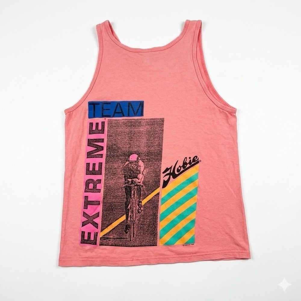 Vintage 1988 Hobie Team Extreme Graphic Tank Top Size M Pink Retro